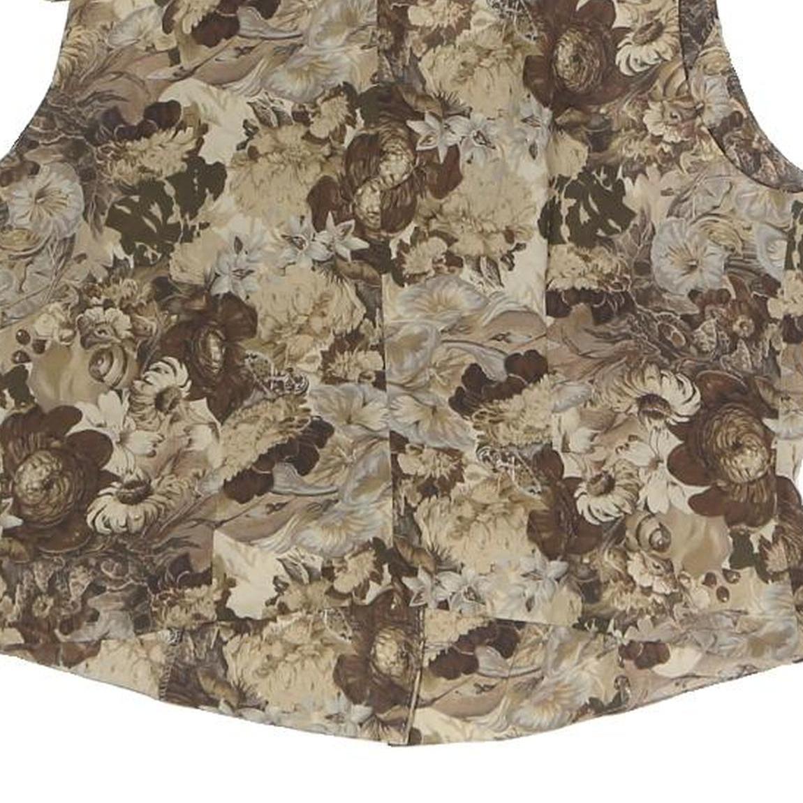 ASAI Womens Beige Floral Print Vest Sleeveless Button Neck S Stylish Summer