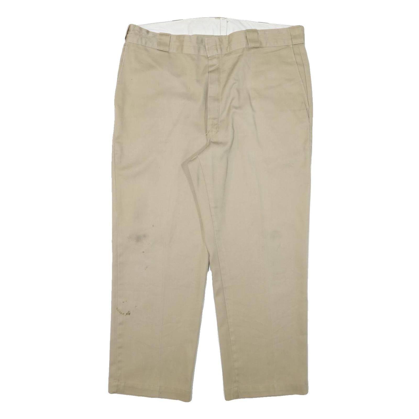DICKIES Mens Regular Fit Beige Cotton Blend Trousers W38 L26 Zip Closure Classic