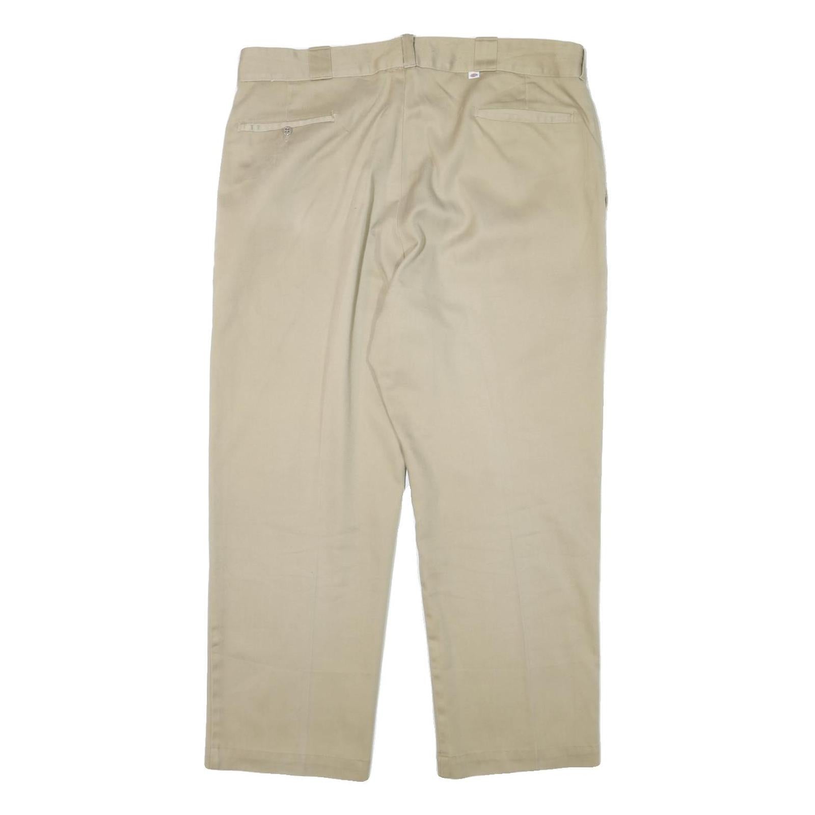 DICKIES Mens Regular Fit Beige Cotton Blend Trousers W38 L26 Zip Closure Classic
