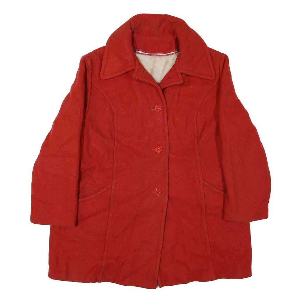 Womens Red Cotton Blend Button Jacket L Plain Classic Fit Stylish Warm Outerwear