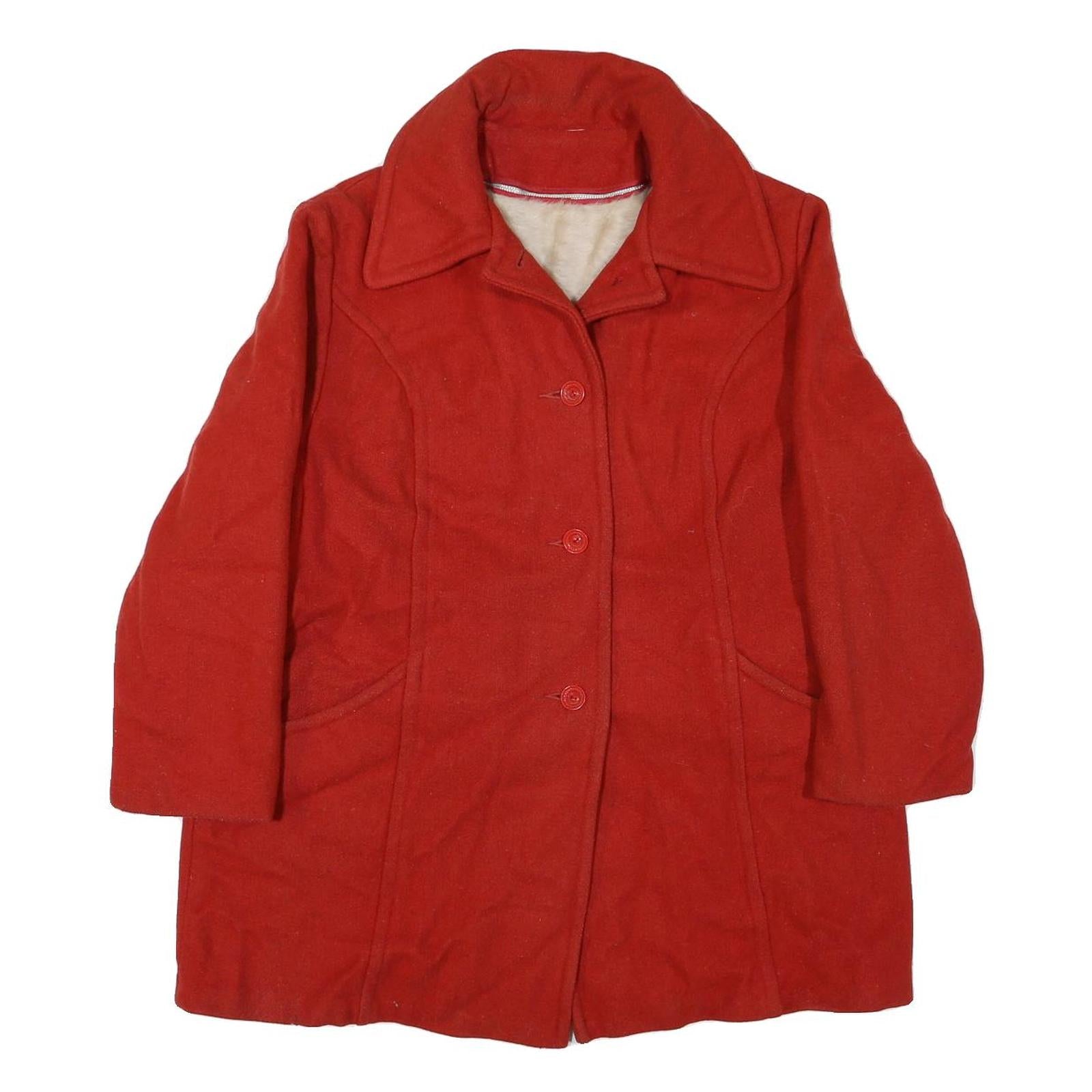 Womens Red Cotton Blend Button Jacket L Plain Classic Fit Stylish Warm Outerwear