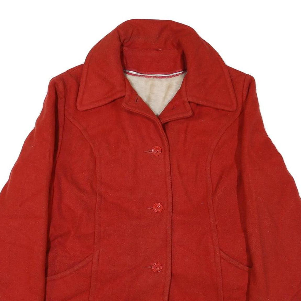 Womens Red Cotton Blend Button Jacket L Plain Classic Fit Stylish Warm Outerwear