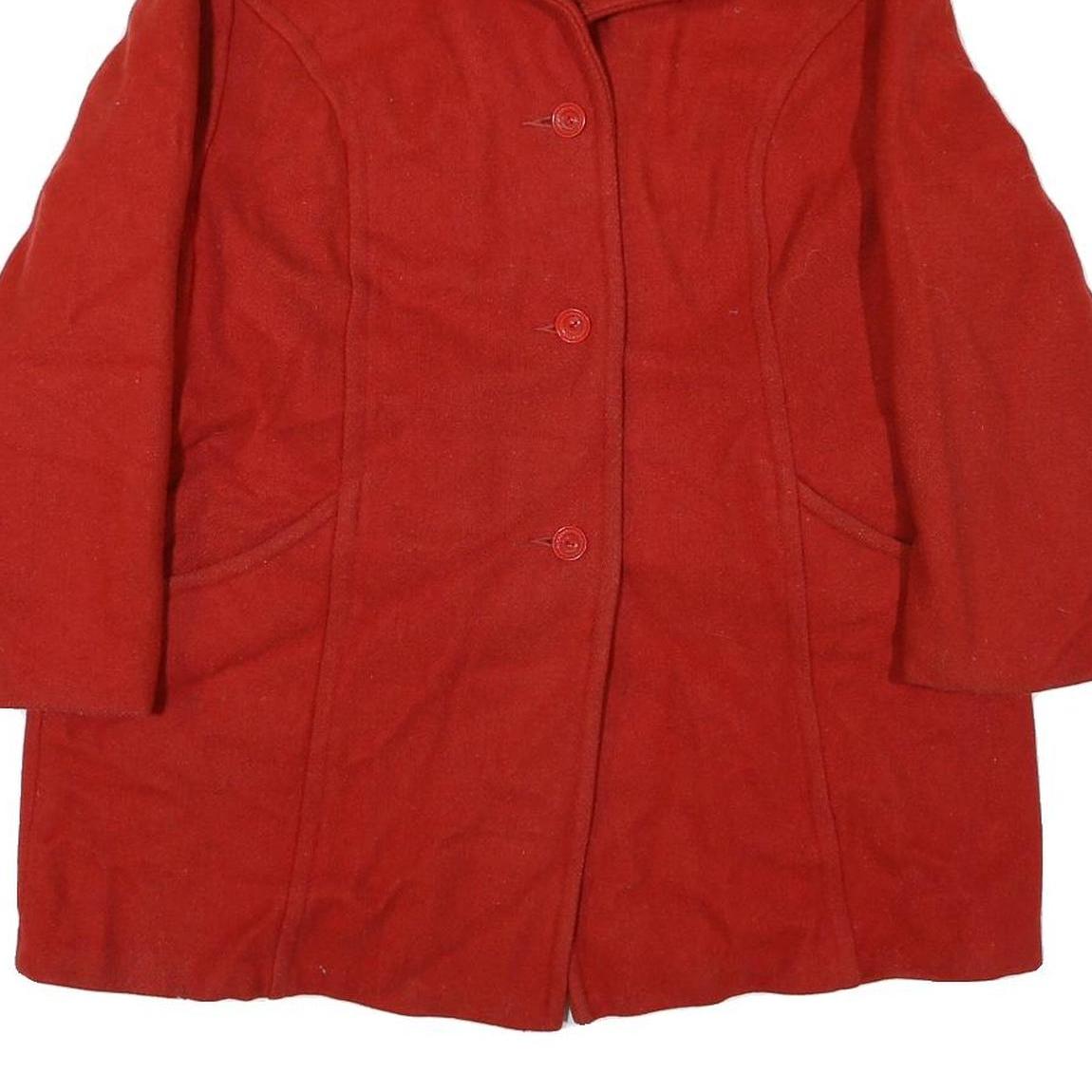 Womens Red Cotton Blend Button Jacket L Plain Classic Fit Stylish Warm Outerwear