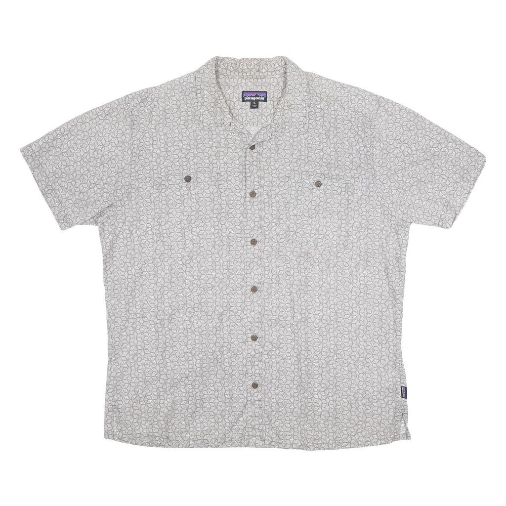PATAGONIA Mens Grey Shirt XL Cotton Blend Casual Short Sleeve Patterned
