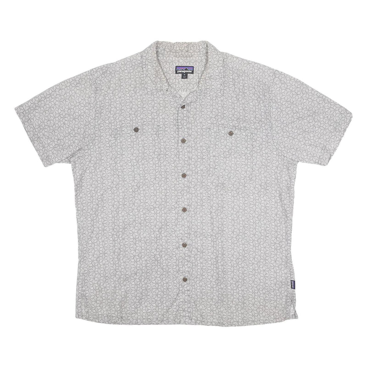 PATAGONIA Mens Grey Shirt XL Cotton Blend Casual Short Sleeve Patterned