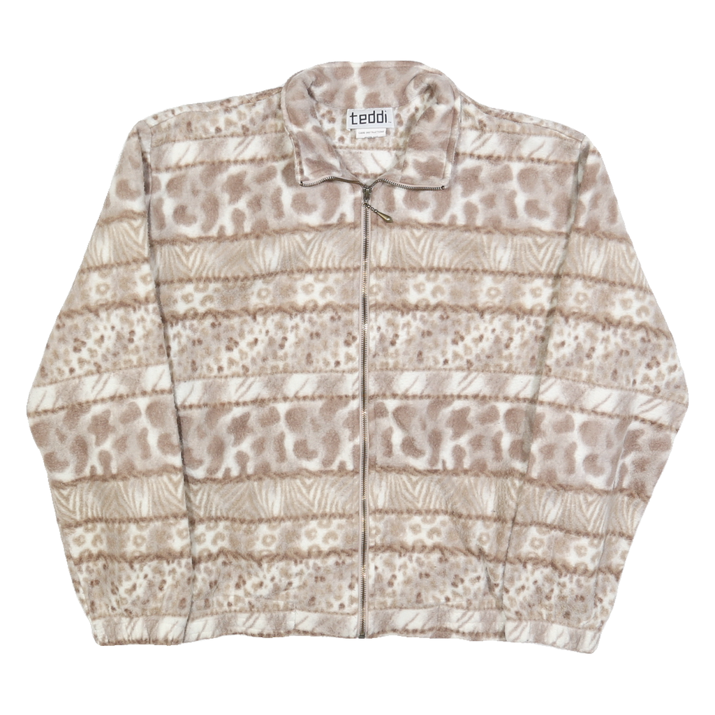 TEDDI Womens Beige & Brown Animal Print Zip Jacket L Polyester Cozy
