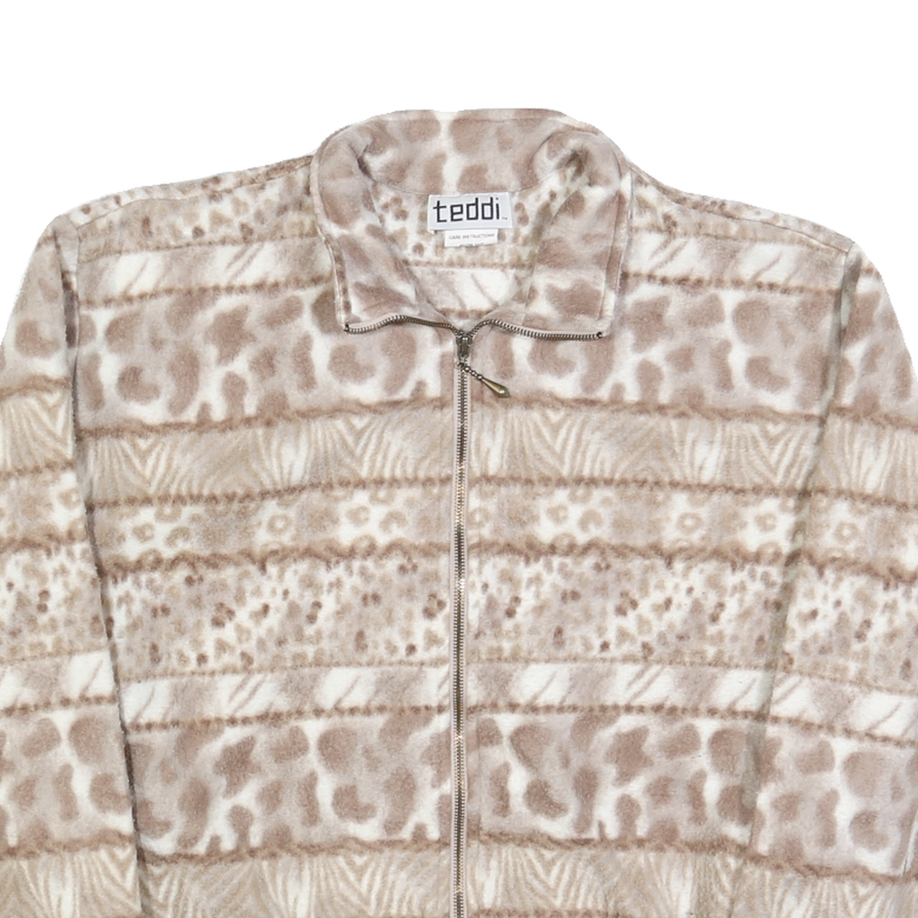 TEDDI Womens Beige & Brown Animal Print Zip Jacket L Polyester Cozy