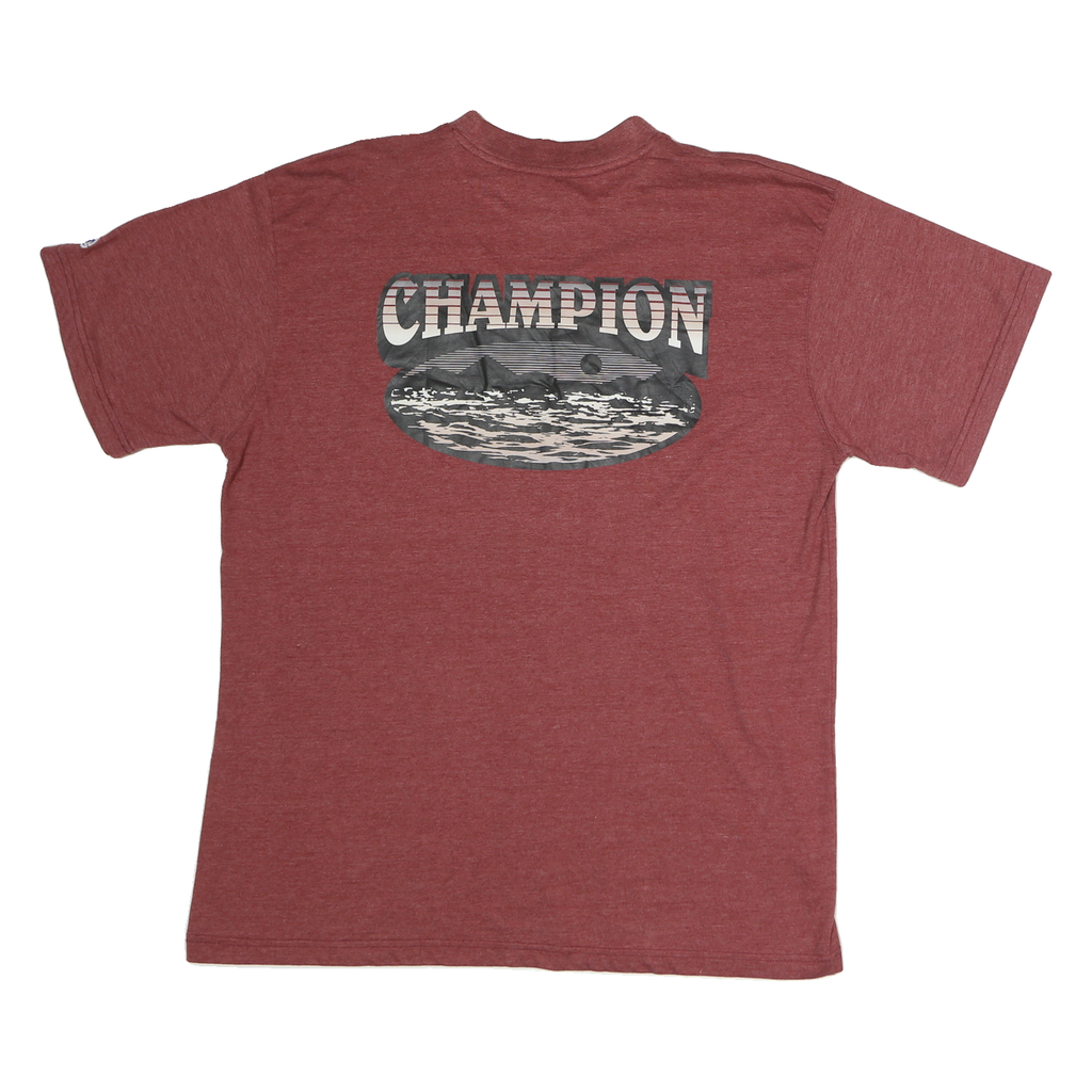 CHAMPION Mens Maroon Graphic T-Shirt 2XL Short Sleeve Crew Neck Cotton Comfort