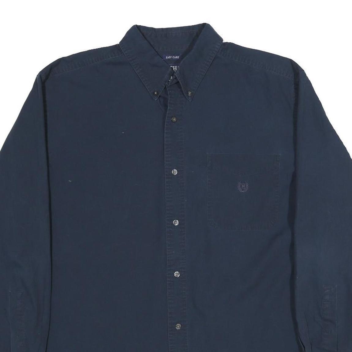 CHAPS Mens Blue Plain Shirt L Cotton Button Down Collar Long Sleeve Casual