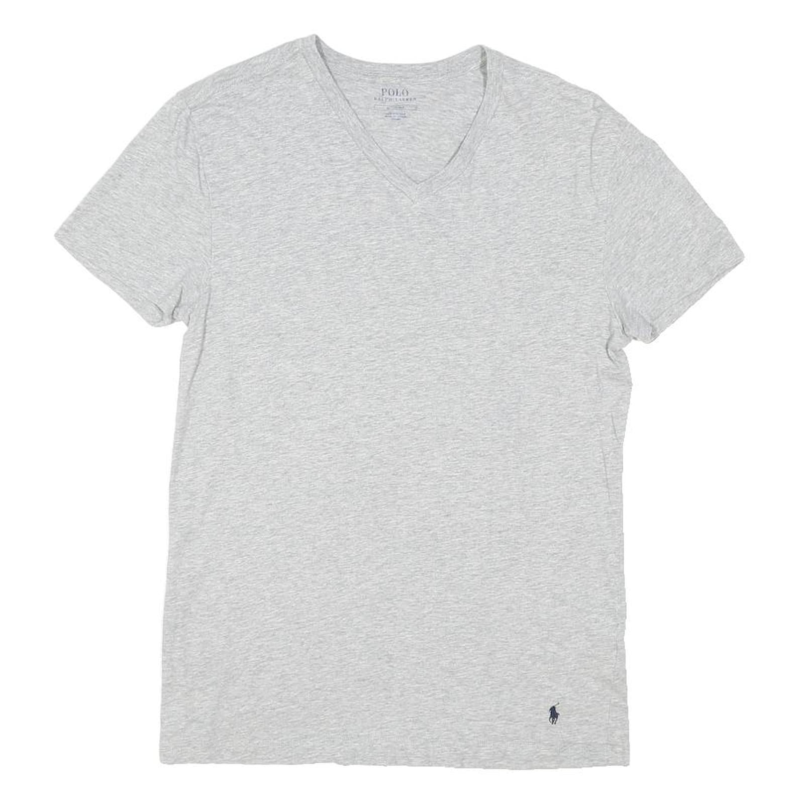 POLO RALPH LAUREN Mens Grey V-Neck Cotton Blend T-Shirt M Short Sleeve Casual