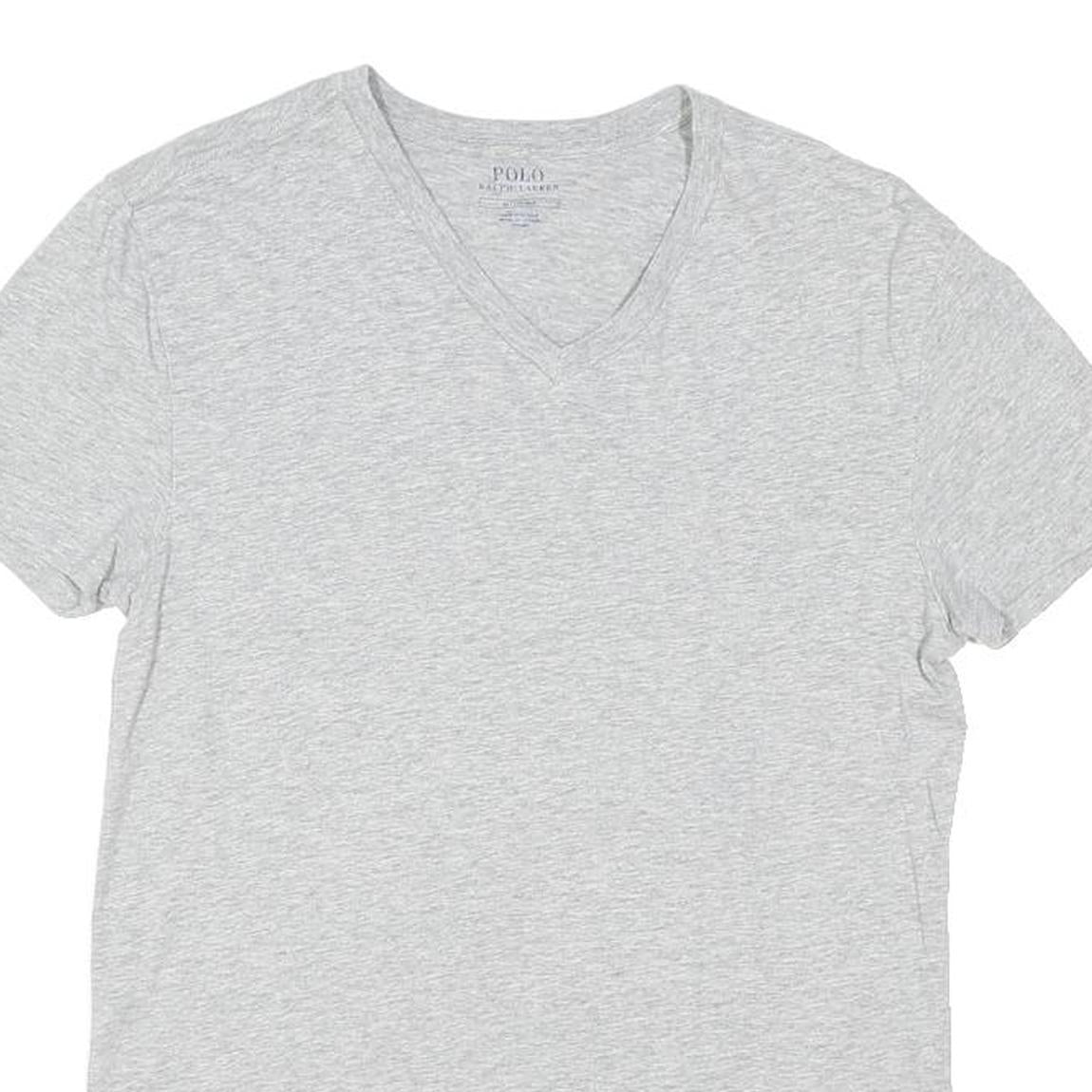POLO RALPH LAUREN Mens Grey V-Neck Cotton Blend T-Shirt M Short Sleeve Casual