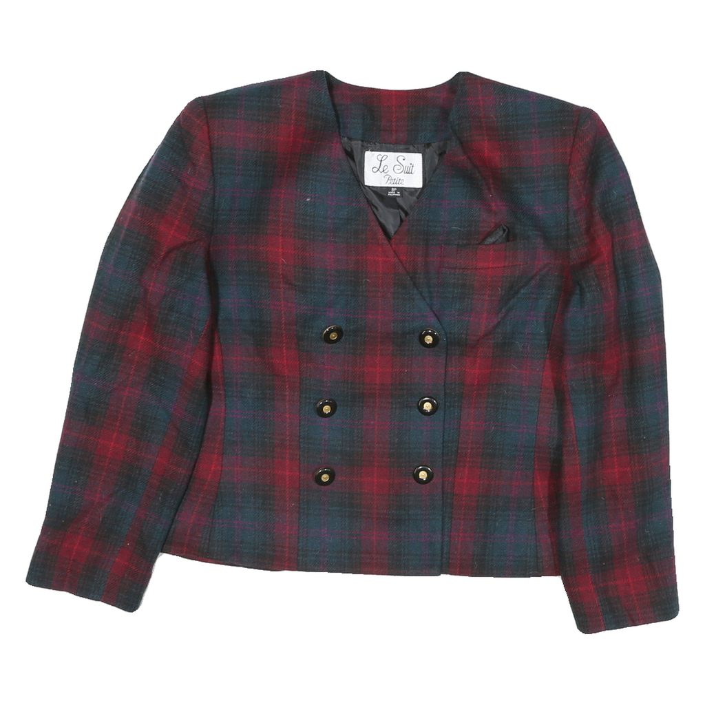Le Suit Womens Red & Green Checked Double Breasted Petite Cotton Blend Jacket UK