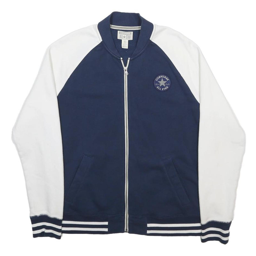 CONVERSE Mens Navy & White Bomber Jacket S Cotton Blend Zip Casual