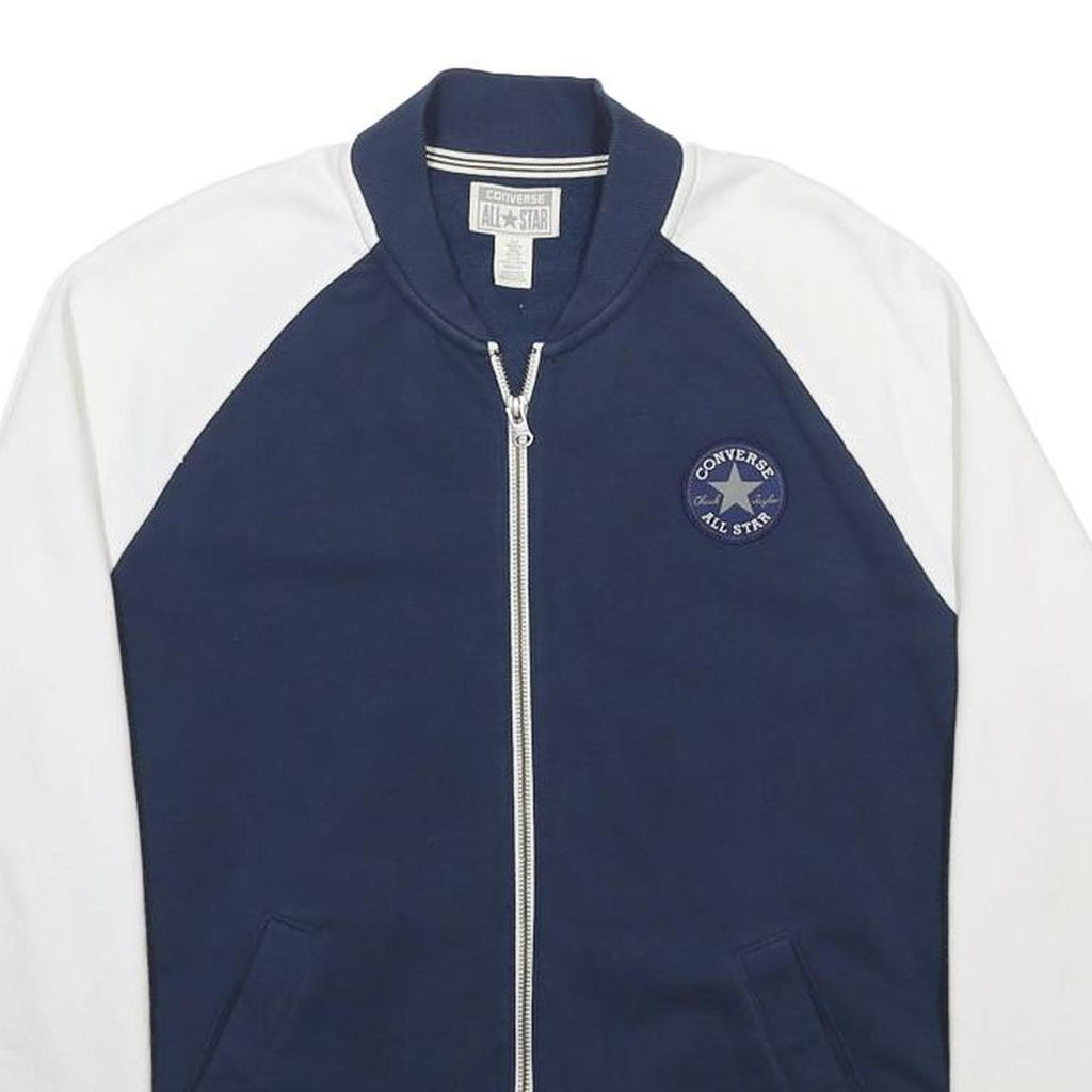 CONVERSE Mens Navy & White Bomber Jacket S Cotton Blend Zip Casual