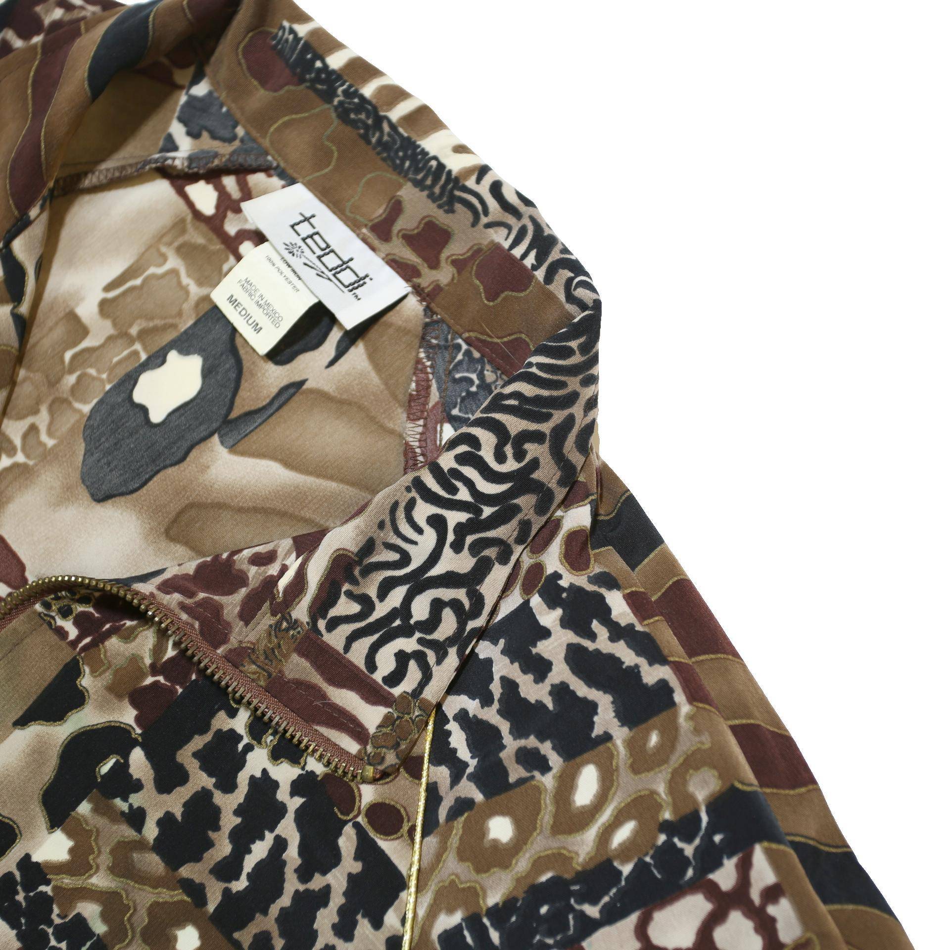 TEDDI Womens Brown Mixed Animal Print Zip Jacket M Polyester Blend Casual