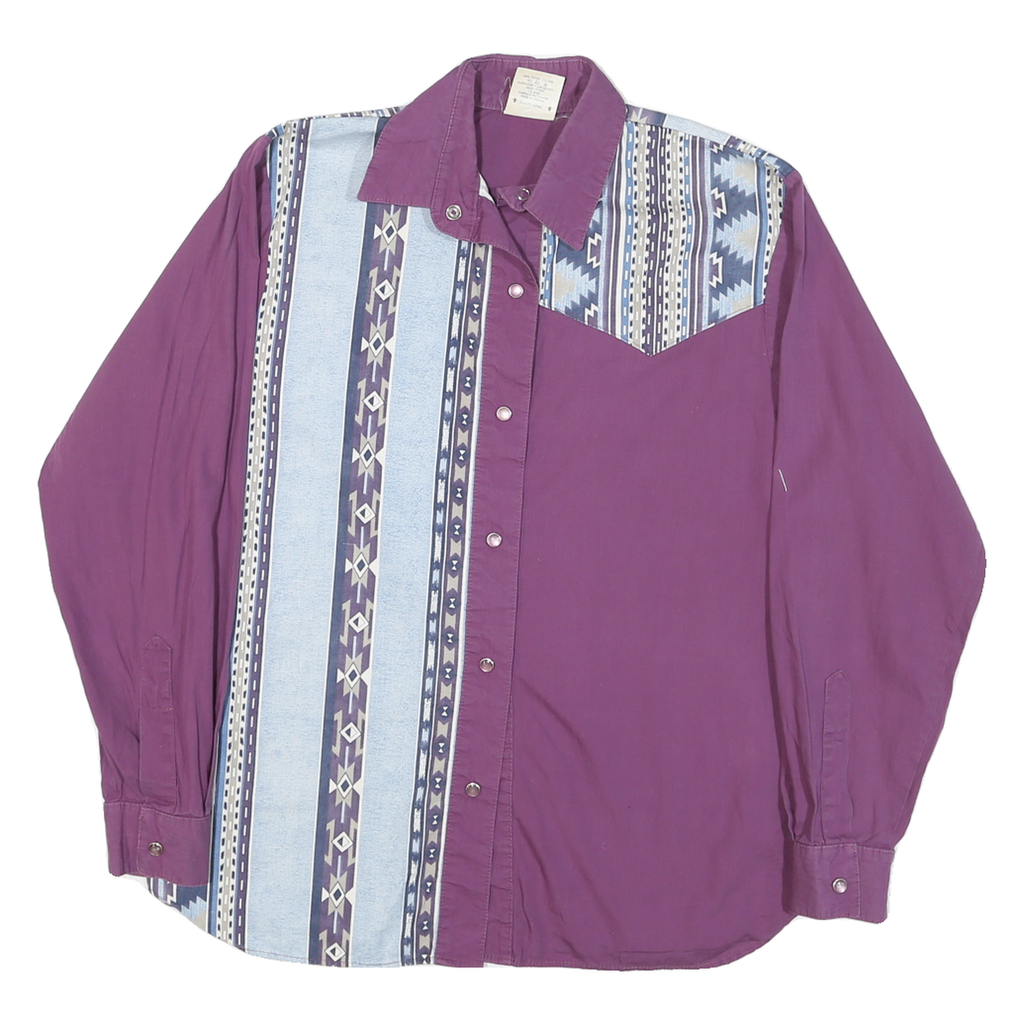 PUS SANG Womens Purple & Blue Patterned Cotton Blend Shirt M Relaxed Fit Long
