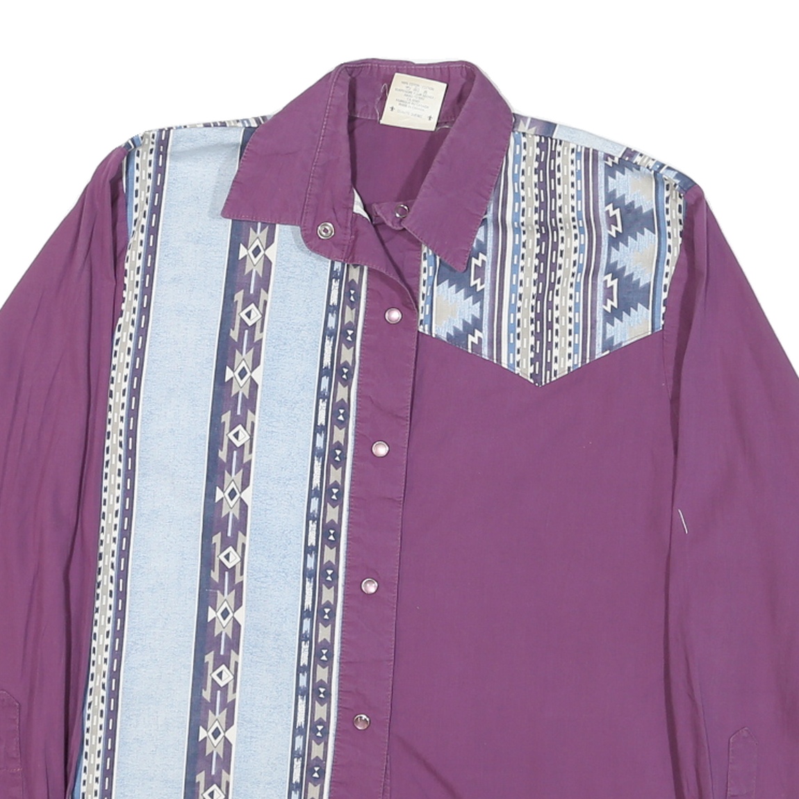 PUS SANG Womens Purple & Blue Patterned Cotton Blend Shirt M Relaxed Fit Long