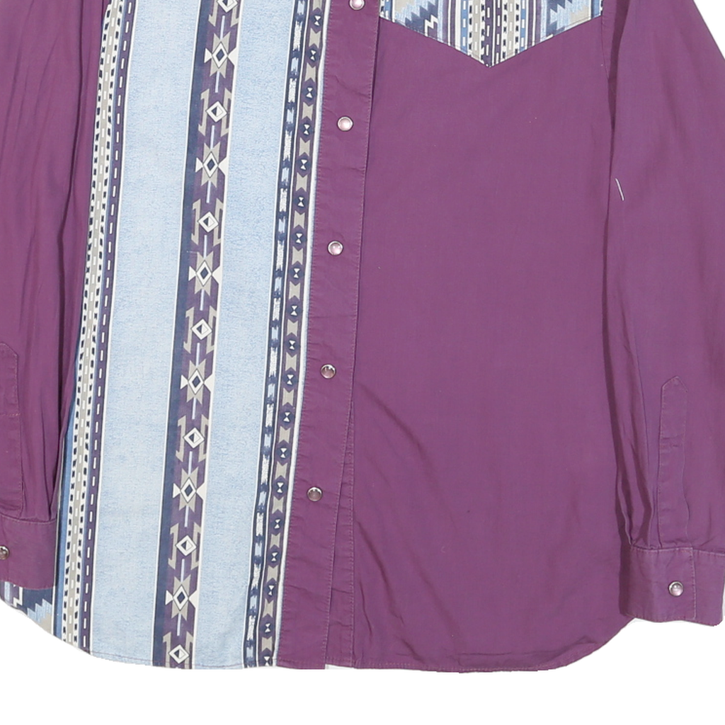 PUS SANG Womens Purple & Blue Patterned Cotton Blend Shirt M Relaxed Fit Long
