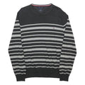 TOMMY HILFIGER Mens Grey & Light Grey Striped Pattern Crew Neck Basic Knit