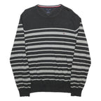 TOMMY HILFIGER Mens Grey & Light Grey Striped Pattern Crew Neck Basic Knit