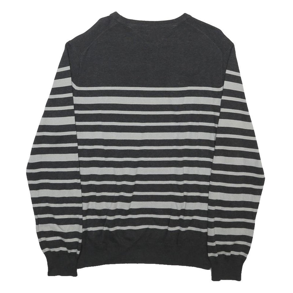 TOMMY HILFIGER Mens Grey & Light Grey Striped Pattern Crew Neck Basic Knit