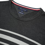 TOMMY HILFIGER Mens Grey & Light Grey Striped Pattern Crew Neck Basic Knit