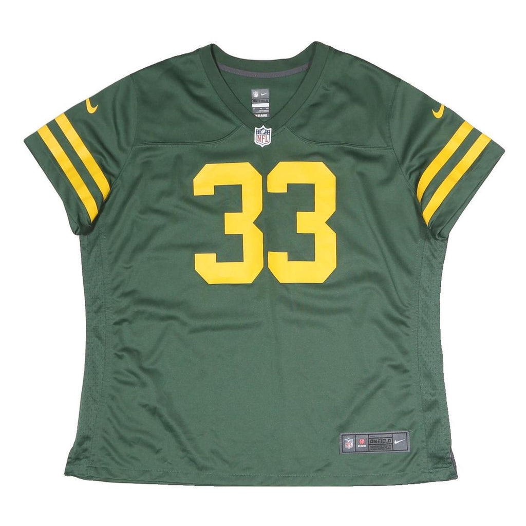 NIKE Womens Green & Yellow Sports Football T-Shirt 2XL Short Sleeve V-Neck NFL