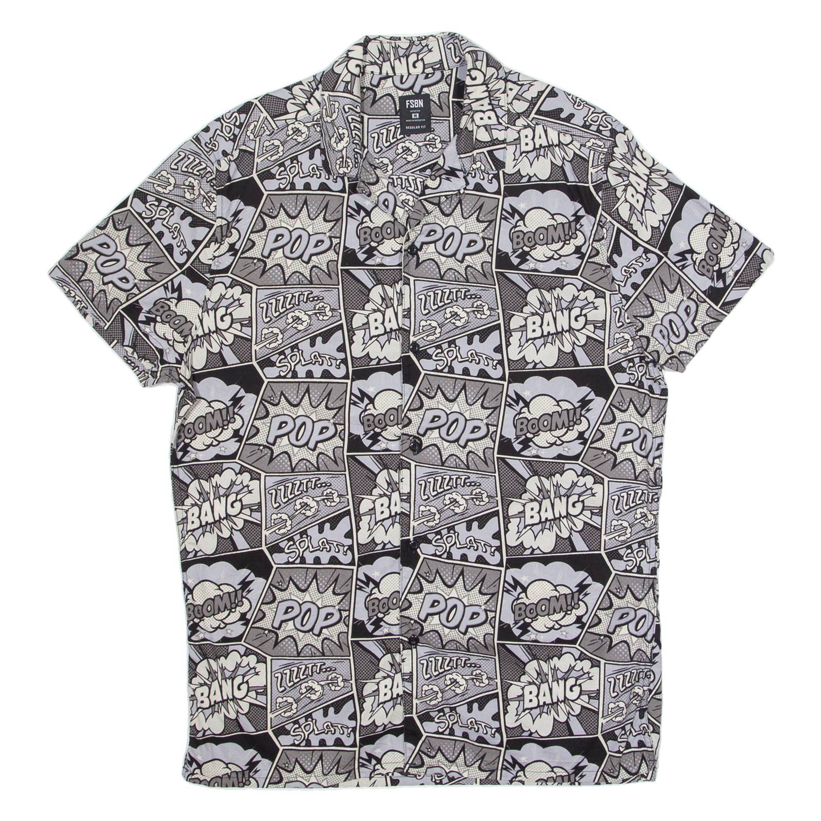 FSBN Pop Art Mens Shirt Grey Crazy Pattern M