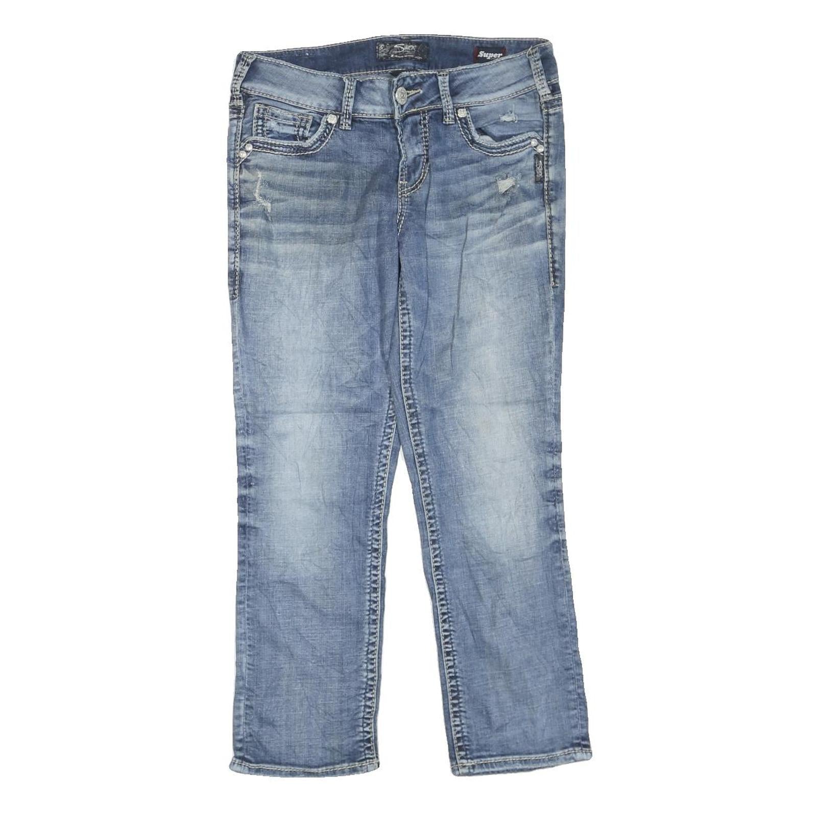 SILVER Womens Regular Fit Straight Leg Denim Light Wash W30 L26 Embroidered