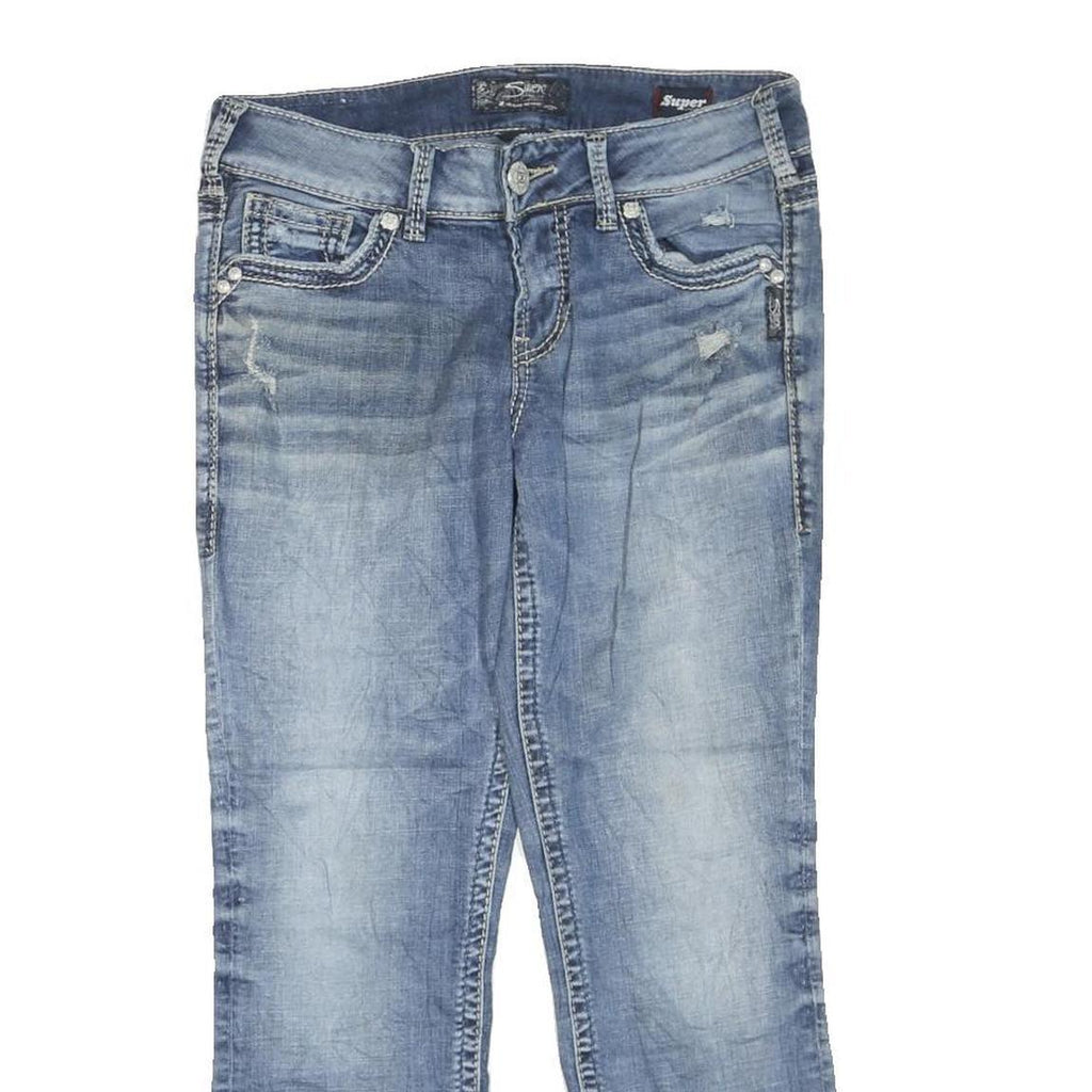 SILVER Womens Regular Fit Straight Leg Denim Light Wash W30 L26 Embroidered