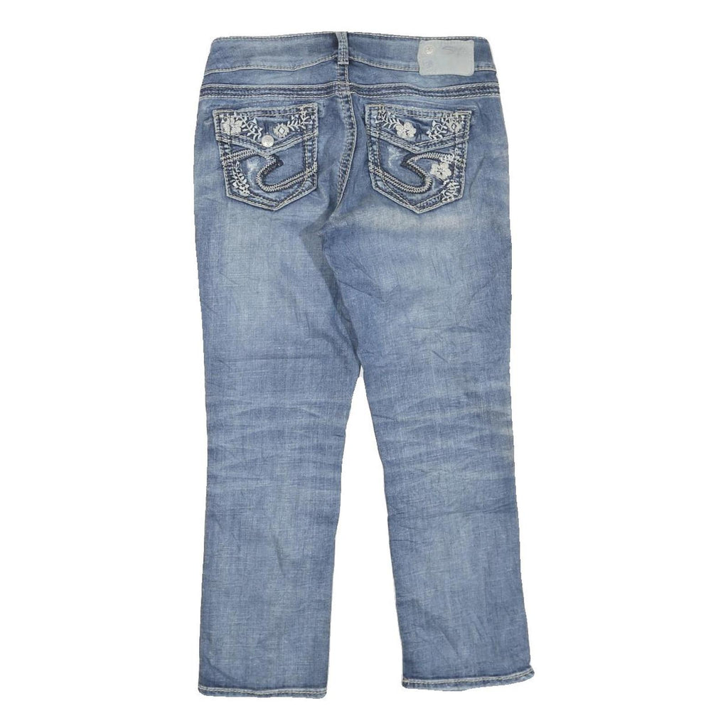 SILVER Womens Regular Fit Straight Leg Denim Light Wash W30 L26 Embroidered