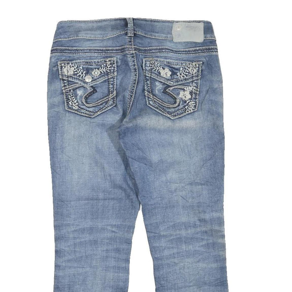 SILVER Womens Regular Fit Straight Leg Denim Light Wash W30 L26 Embroidered