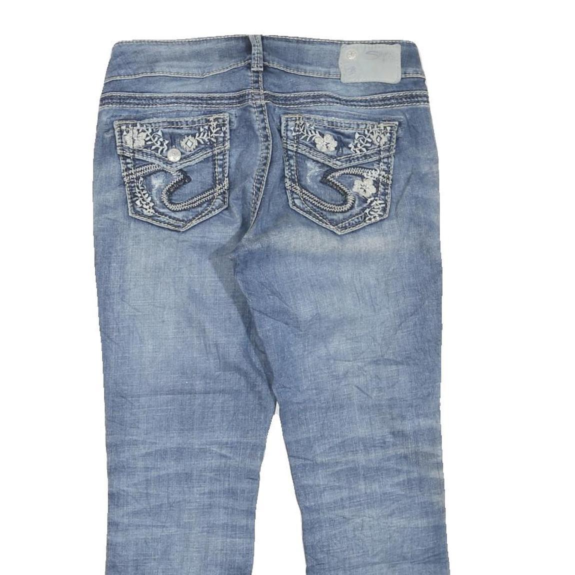 SILVER Womens Regular Fit Straight Leg Denim Light Wash W30 L26 Embroidered