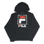 FILA Mens Black Cotton Blend Pullover Hoodie S Large Logo Print Comfort