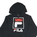 FILA Mens Black Cotton Blend Pullover Hoodie S Large Logo Print Comfort