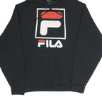 FILA Mens Black Cotton Blend Pullover Hoodie S Large Logo Print Comfort