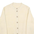 Womens Cream Plain Jumper Button Up Round Neck Basic Knit M Chunky Knit Pocket