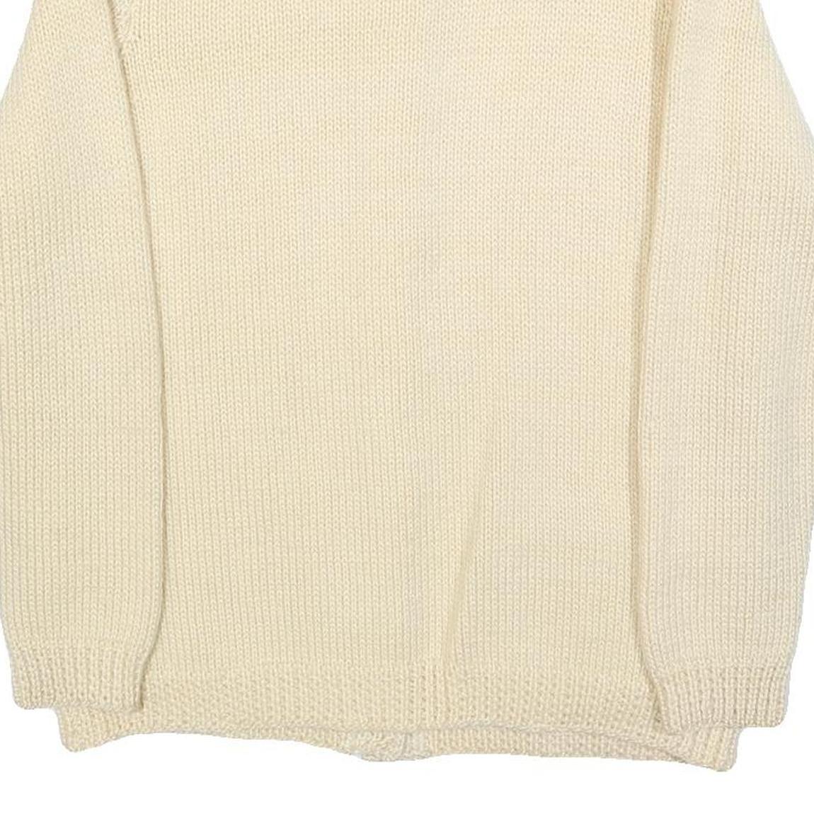 Womens Cream Plain Jumper Button Up Round Neck Basic Knit M Chunky Knit Pocket