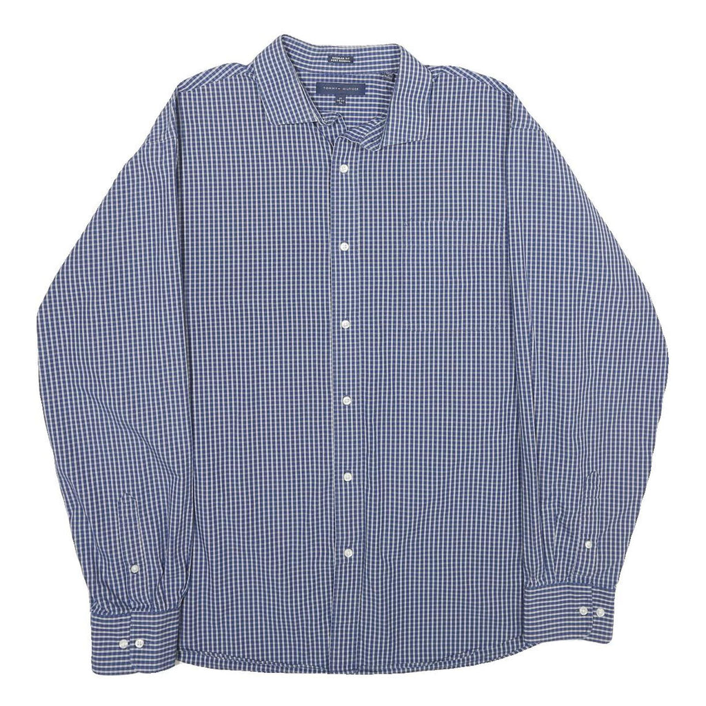 TOMMY HILFIGER Mens Blue Check Shirt XL Classic Cotton Long Sleeve Button