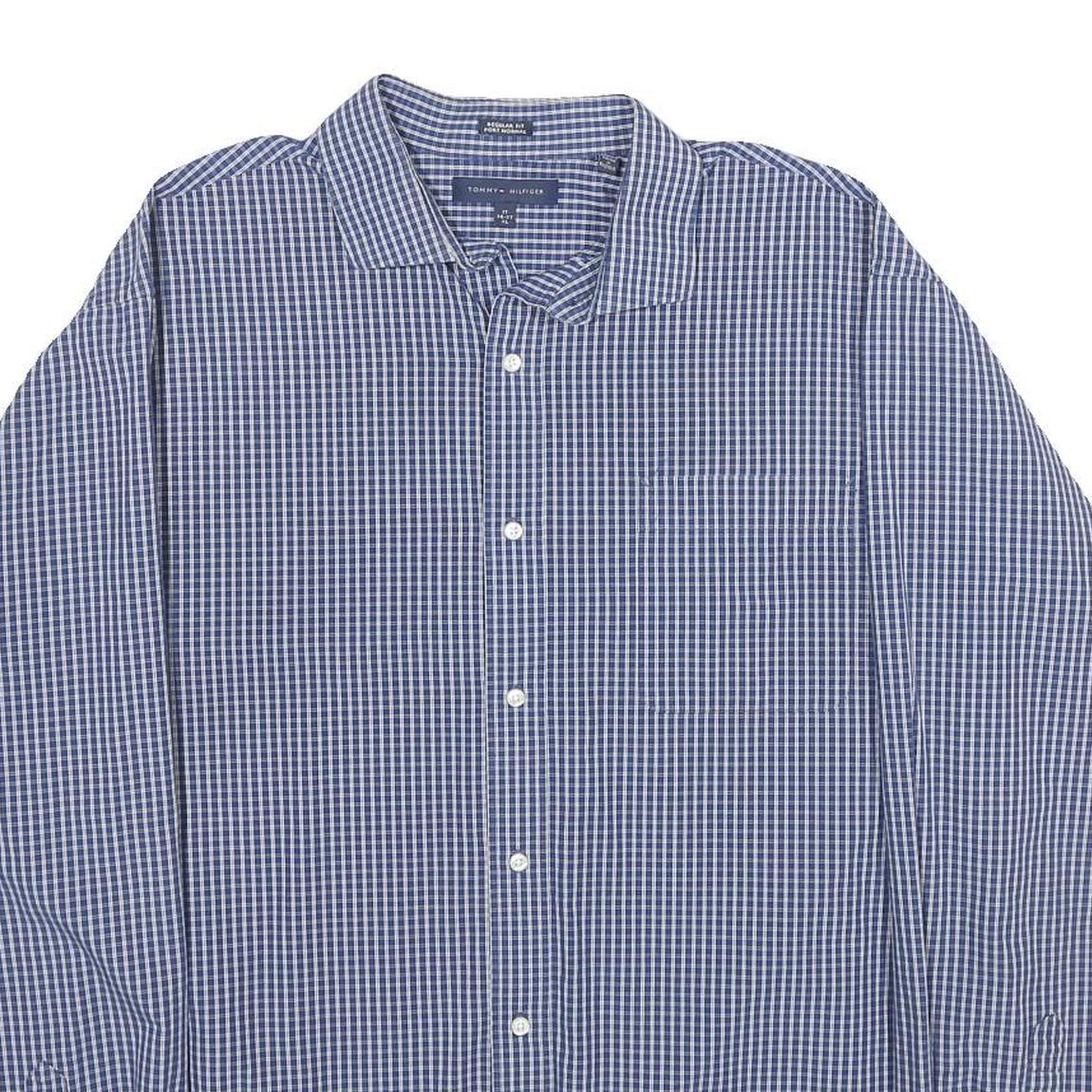 TOMMY HILFIGER Mens Blue Check Shirt XL Classic Cotton Long Sleeve Button