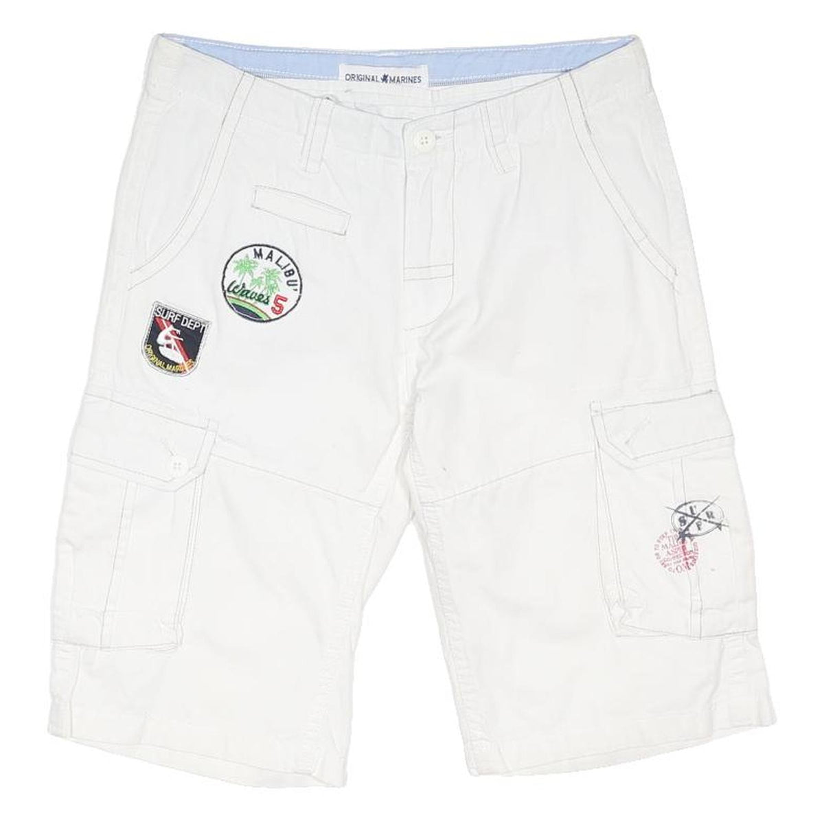 ROYAL MARINES Womens White Casual Cargo Shorts UK 12 W30 Cotton Blend Patches