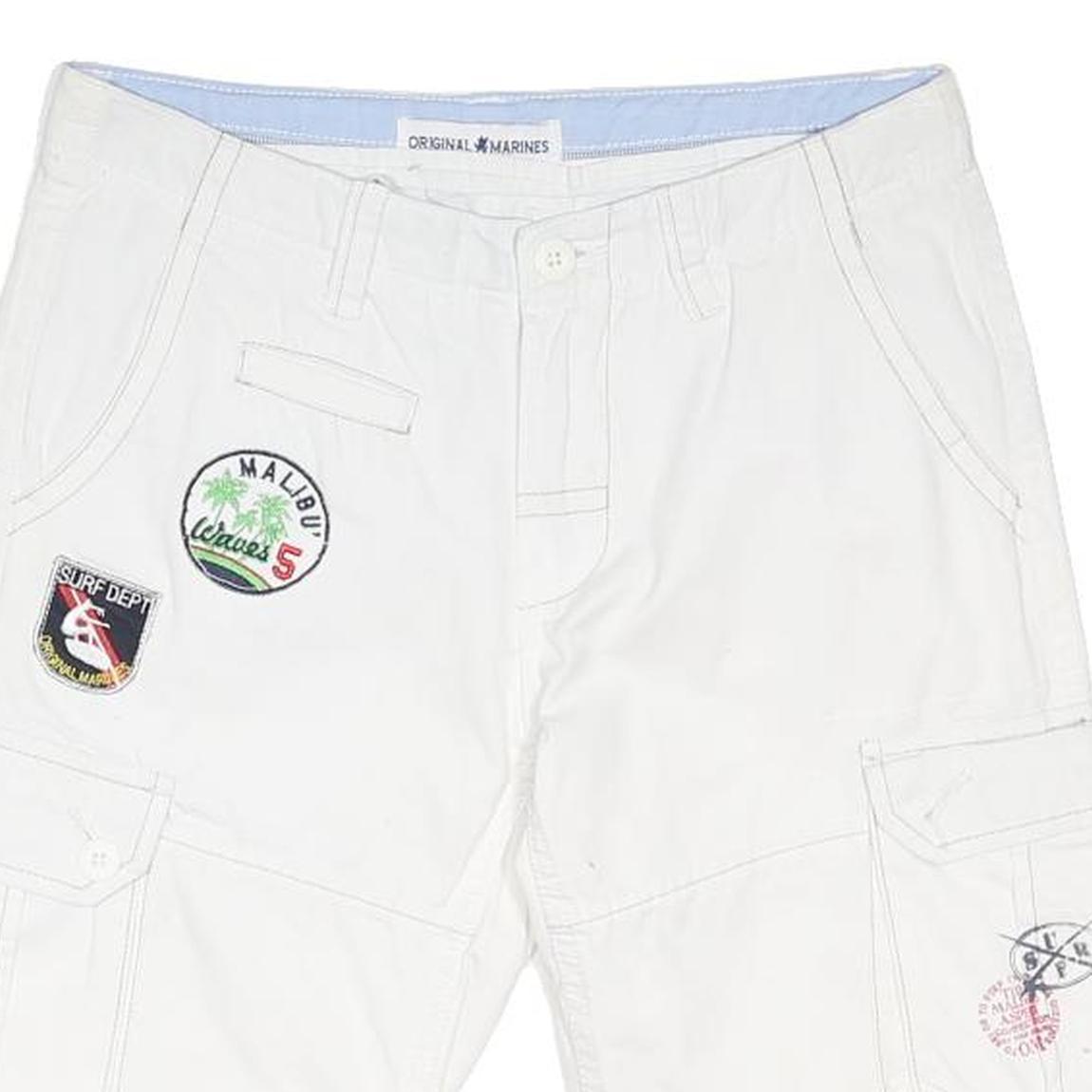 ROYAL MARINES Womens White Casual Cargo Shorts UK 12 W30 Cotton Blend Patches