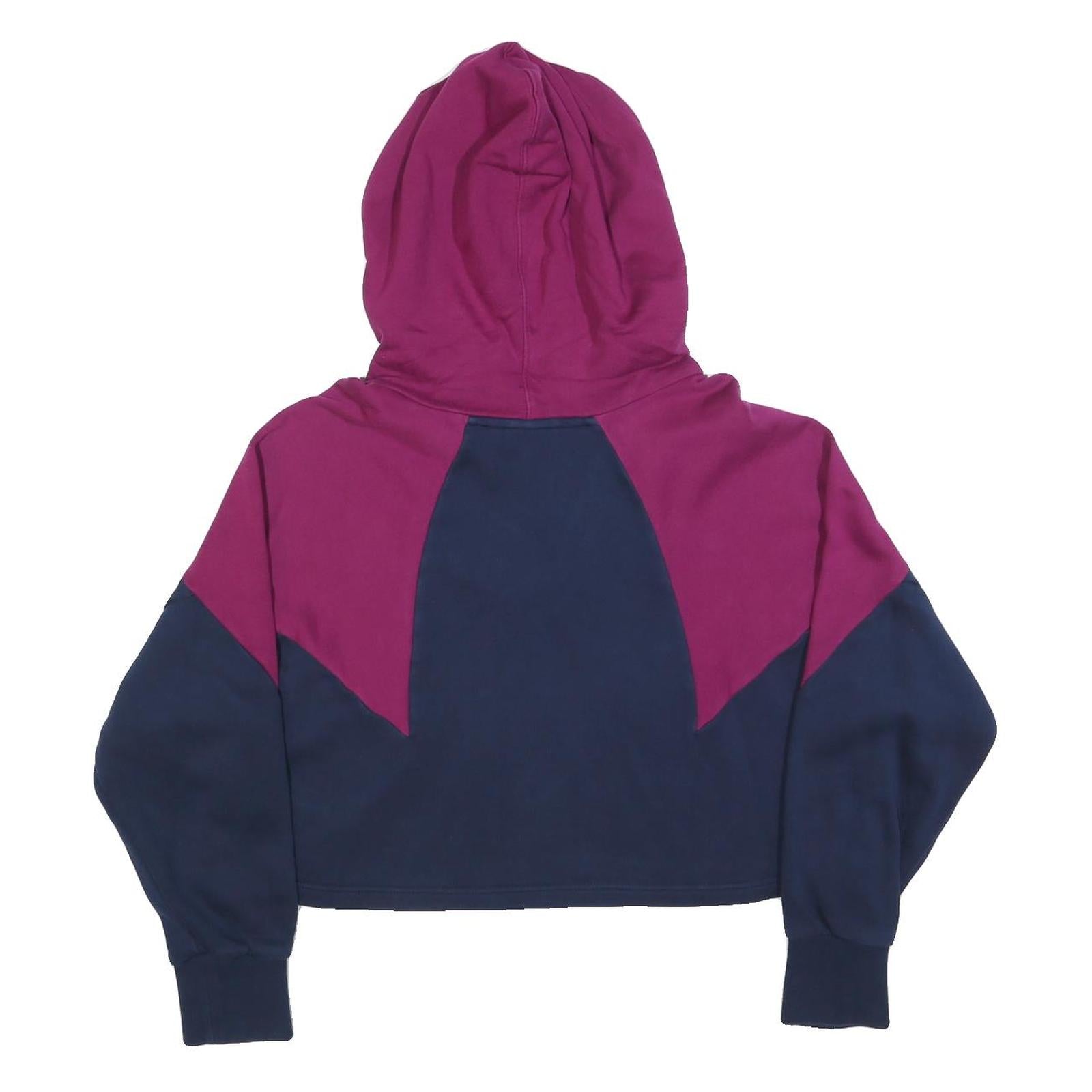 ADIDAS Womens Navy & Purple Cropped Hoodie UK 10 Cotton Blend Sports Sweatshirt
