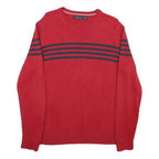 NAUTICA Mens Red & Navy Patterned Jumper Crew Neck Basic Knit L Cotton Blend