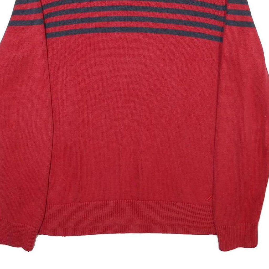 NAUTICA Mens Red & Navy Patterned Jumper Crew Neck Basic Knit L Cotton Blend