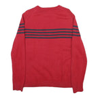 NAUTICA Mens Red & Navy Patterned Jumper Crew Neck Basic Knit L Cotton Blend
