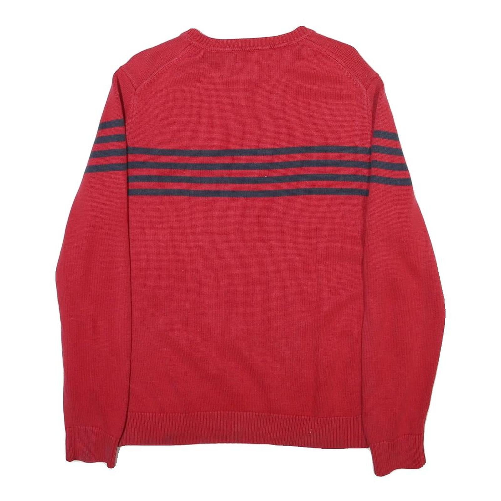 NAUTICA Mens Red & Navy Patterned Jumper Crew Neck Basic Knit L Cotton Blend