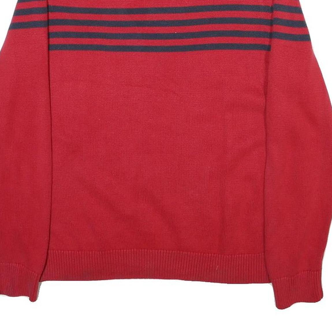 NAUTICA Mens Red & Navy Patterned Jumper Crew Neck Basic Knit L Cotton Blend