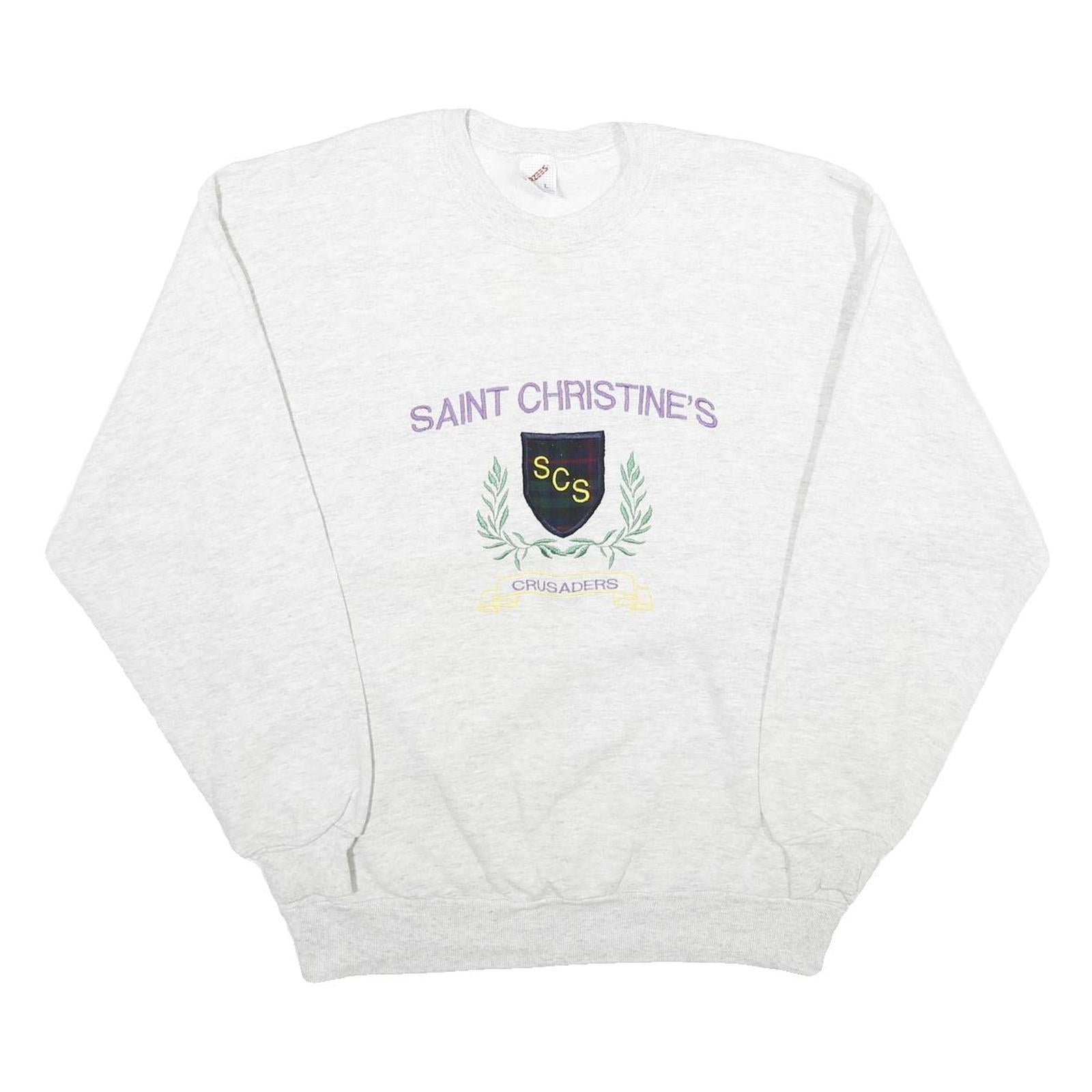 JERZEES Mens Grey Saint Christine's Crest Crew Neck L Sweatshirt Cotton Blend