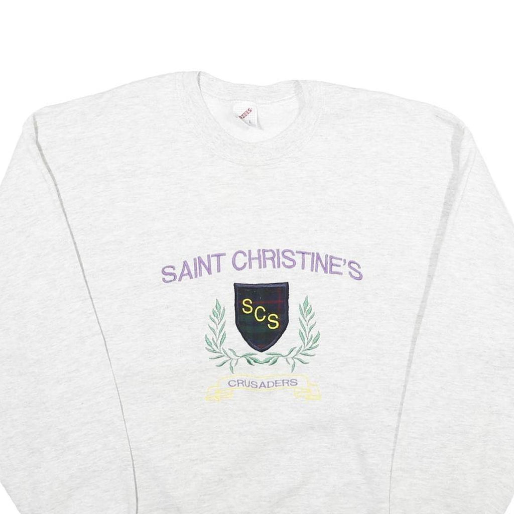 JERZEES Mens Grey Saint Christine's Crest Crew Neck L Sweatshirt Cotton Blend